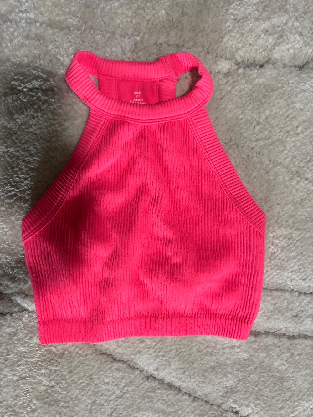 aerie Neon Pink Ribbed Halter Crop Top